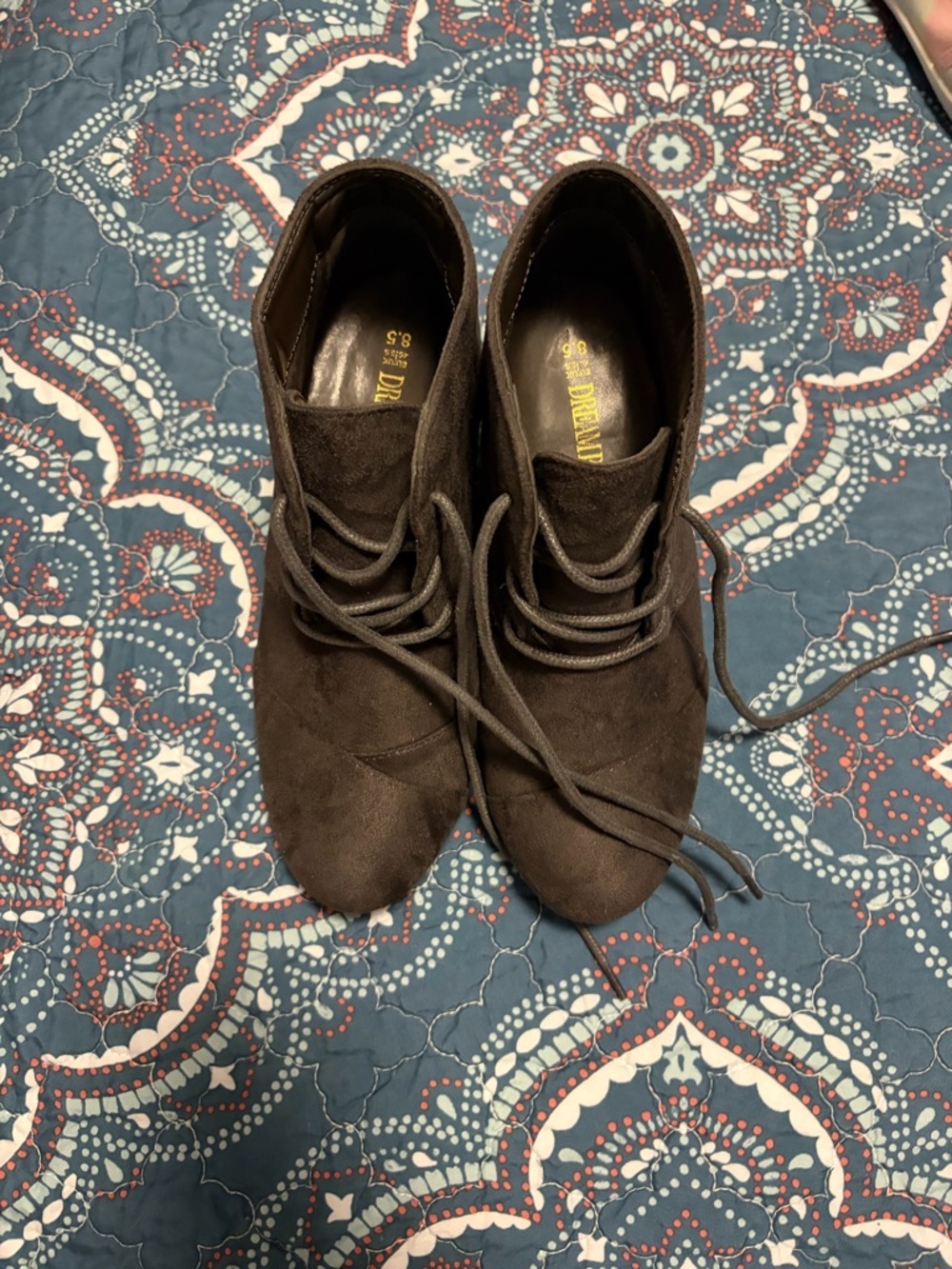 Dream Pairs Dark Grey Suede Lace-Up Ankle Booties